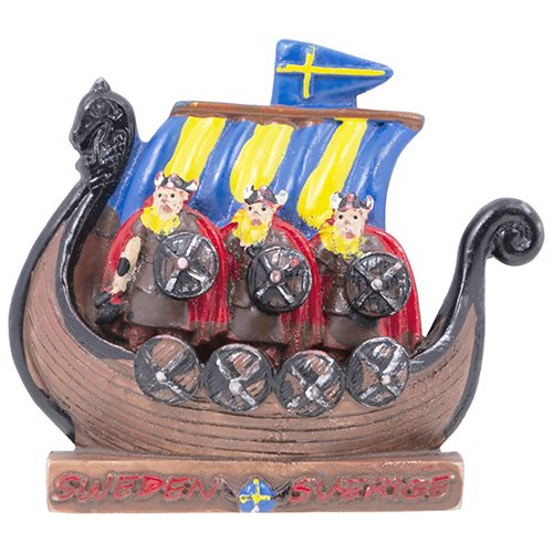Magnet tre vikingar i vikingaskepp Sweden